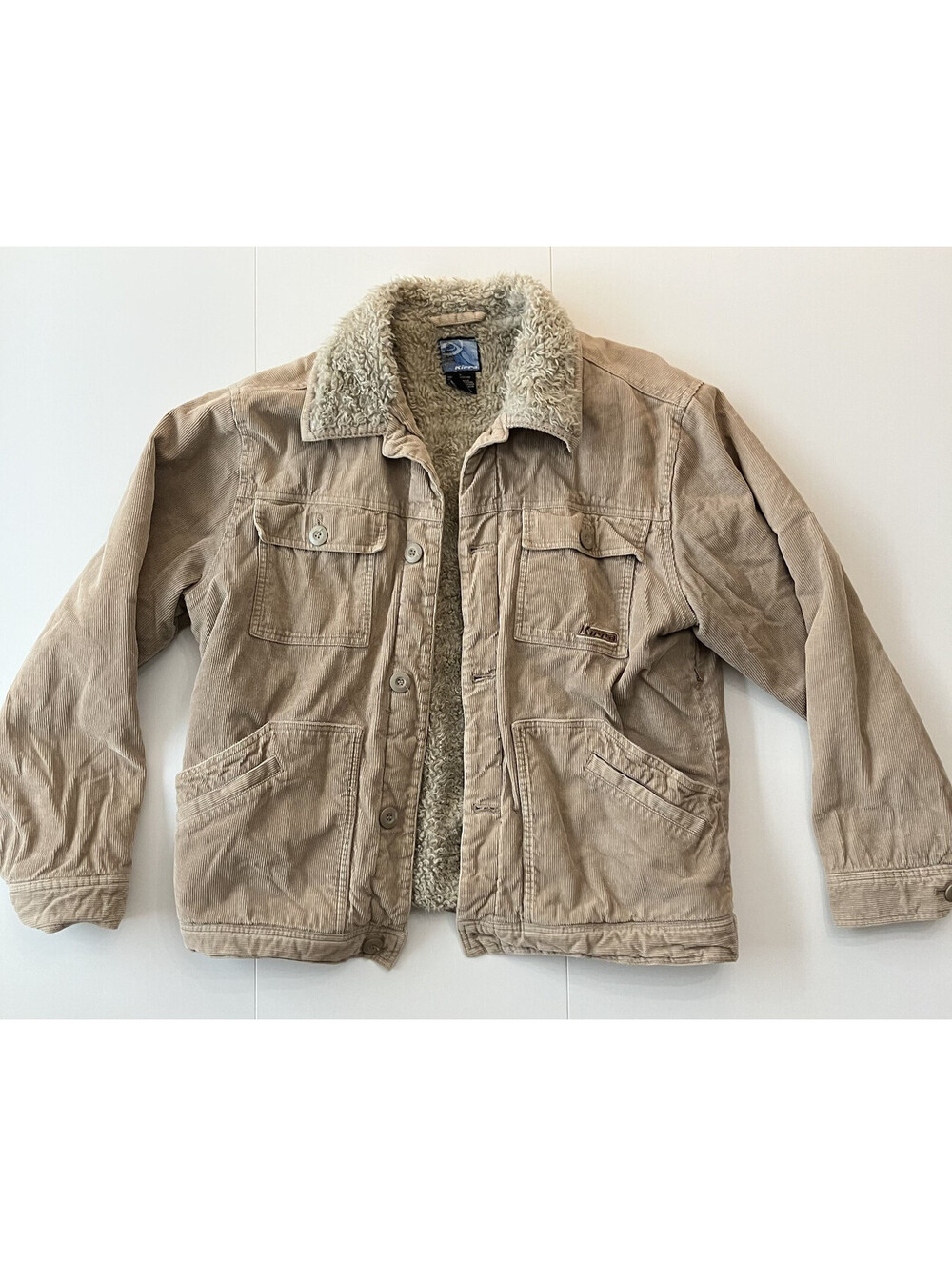 90s Granola KIRRA Tan Corduroy Sherpa Jacket Lined Insulated Button Up Size L